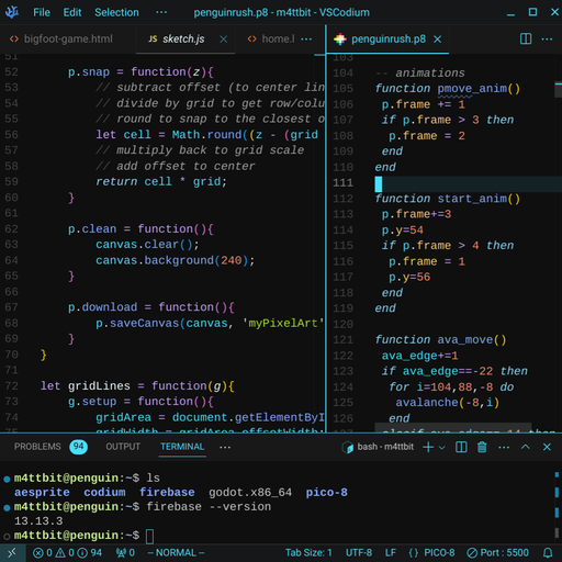 Example of Cyan Bits theme in VSCodium